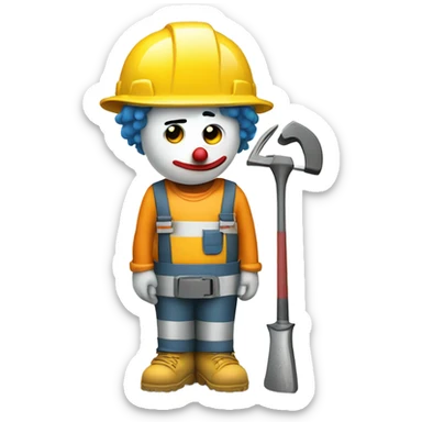 Sad clown working construction sticker