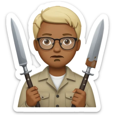 blonde black man with glasses and knives sticker