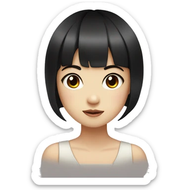 Asian girl black hair dark brown eyes hime cut bangs sticker
