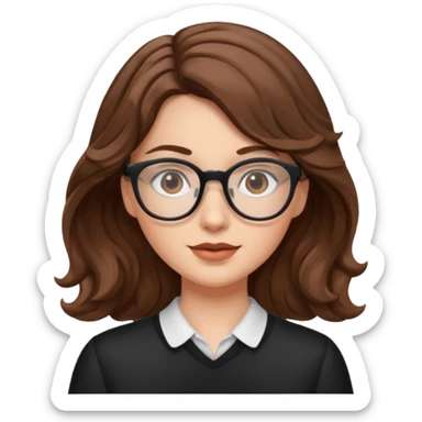 White girl with wavy brown hair and glasses sticker
