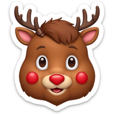 Rudolph cute face emoji for slack simple with hair sticker