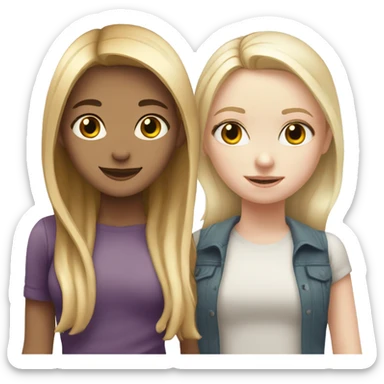 Girl adult with blond straight hair and white skin hugging teenage girl with pale white skin and brown hair sticker