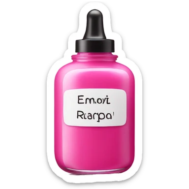 a jar of pink nail polish on a background of a beauty laboratory sticker