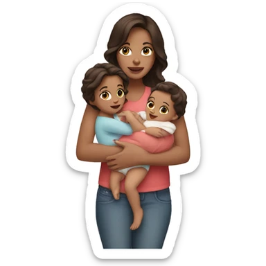 Brunette holding two babies sticker