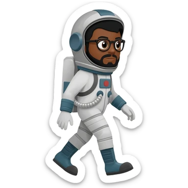 astronaut moon on back with helmet walking space brown skin, black eyes, glasses and beard  black hair show body sticker