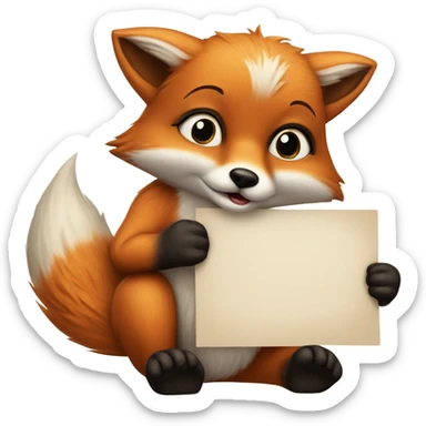 Detailled and photorealistic Baby fox with a blank sign sticker