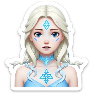 Woman frozen mid-spell, glowing runes around her body, charged silence sticker