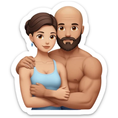 Muscular Bald man with a beard loving on his young beautiful brunette wife  sticker