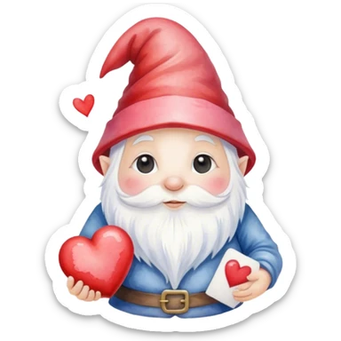 An adorable little watercolor style Valentine’s Day gnome with a heart sticker