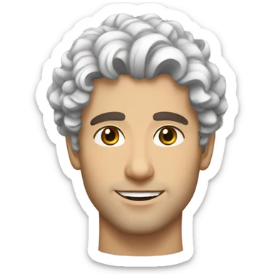 Iranian white handsome man with curly hair, small lips, dark eyes, putting off shoulders sticker