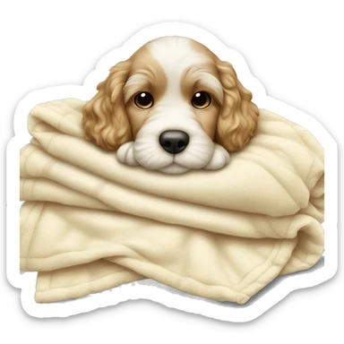 Cream cockapoo puppy sleep in blanket sticker