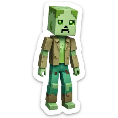Minecraft Zombie full body, green blocky undead character sticker