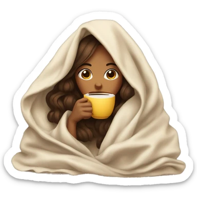 girl inside a blanket sipping coffee eyes closed sticker
