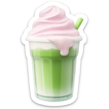 Clear cup with light pink drink, matcha foam, and whip cream on top sticker