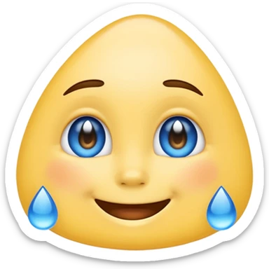 mix of these two 🥺☺️ but make it classic orginal emoji not woman or man face and without hearts and a little bit sad but still smile, make the drops blue like cry but IT NEEDS TO BE HAPPY sticker