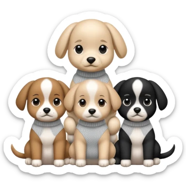 3 cagnolini seduti  in bianco e nero con vestitini in maglia sticker