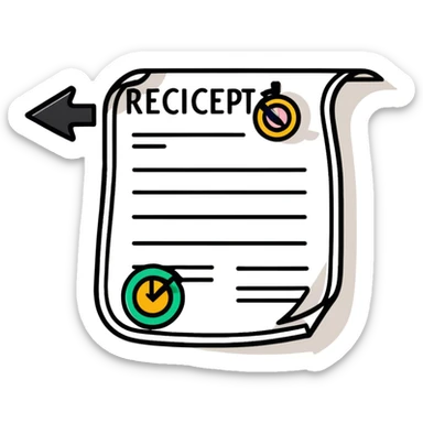 A receipt with a circular return arrow, representing a return policy sticker