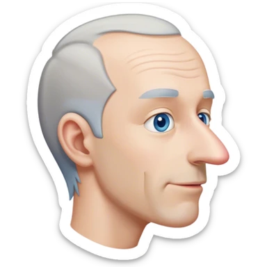 Receding hairline gray hair white male blue eyes long nose tongue sticking out side view sticker