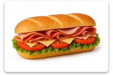 a delicious sandwich sub, fresh bread, colorful fillings, appetizing, isolated on white background sticker