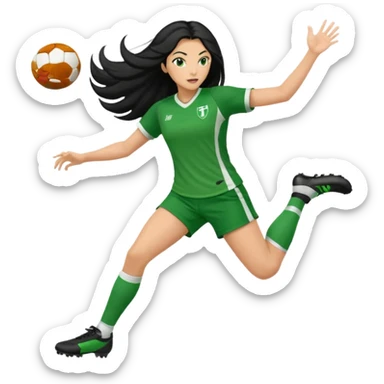 Long Haired Football Players, Female player, green cloth, full body kick ball sticker