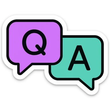 Increase sharpness and clarity of the image, keeping the two chat bubbles (purple Q and teal A) with rounded corners and minimal design, modern icon style. sticker