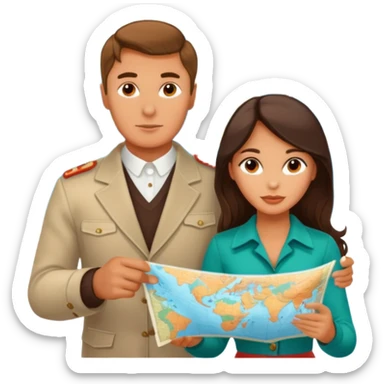 Russian man and elegant fair-skinned Latina girl in costal outfits with a map planning  sticker