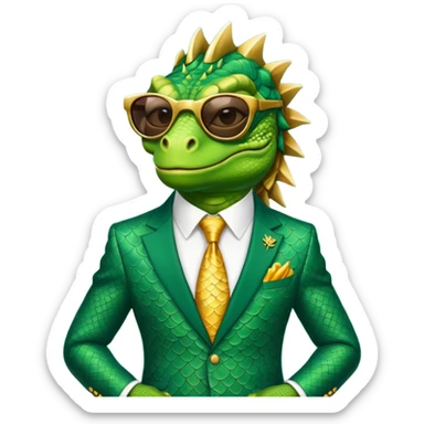rich capitalist iguana king gold sunglasses sticker
