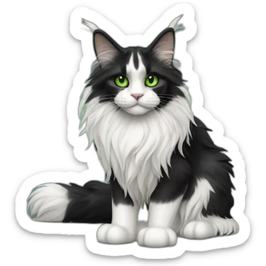 Black and white Maine coon with green eyes, full body, realism sticker