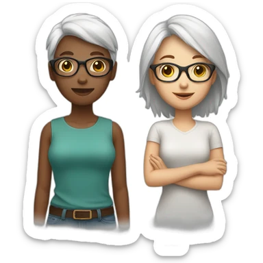 A Couple of two girls one with white hair and other with short brown hair and glasses sticker