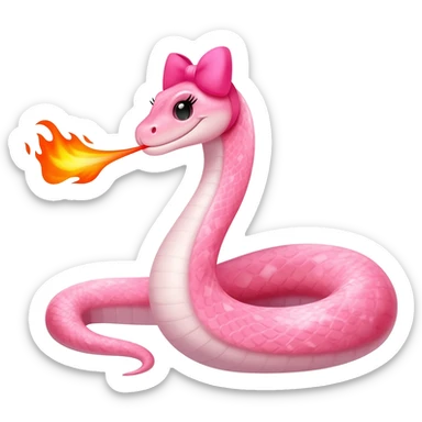 pink snake with pink bow on head throwing fire from mouth sticker