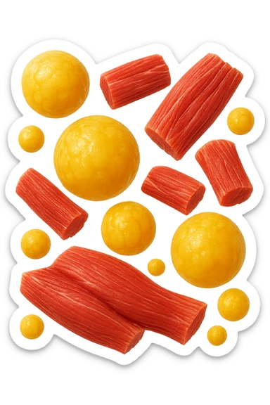 cellule di grasso gialle fluttuano in aria insieme a porzioni di tessuto muscolare umano realistico sticker