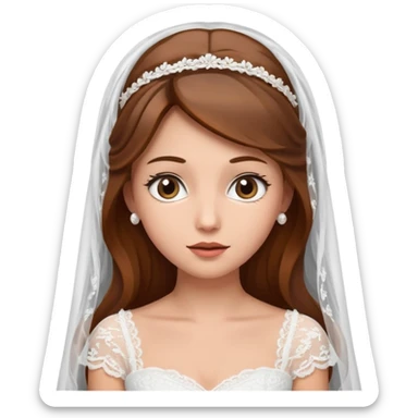 brown-haired bride in a white wedding dress and veil, curious expression, sticker