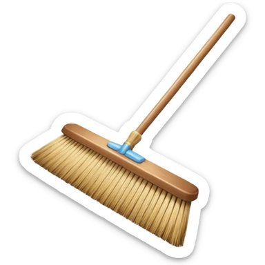 traditional broom with wooden handle on a dusty carpet, straw bristles sweeping visible dust particles, vintage household cleaning tool, 3D cartoon, mobile game icon style, centered composition, no people, no animals, no text, no watermark sticker