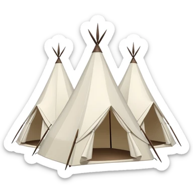 A cluster of three white, pointed top tents to mean a pop-up market sticker