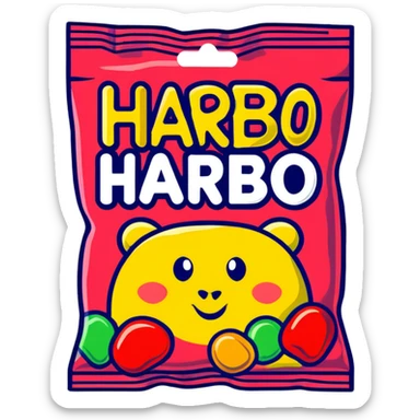 Colorful Haribo gummy candy package sticker