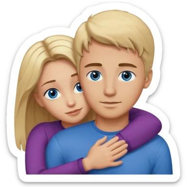 Man with blonde hair and blue eyes hugging a woman with brown hair and brown eyes sticker