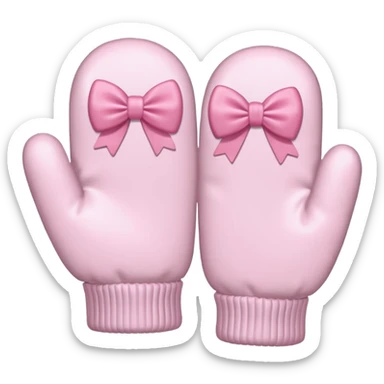 pastel pink pair of mittens connected by a bow sticker