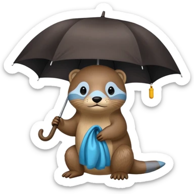 Loutre mignonne qui porte un parapluie dans sa main gauche  sticker