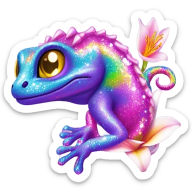 Lisa frank glitter gecko with a lily sticker