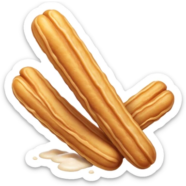 Cinematic Realistic Churros Dessert Emoji, showcasing crispy, golden-brown fried dough sticks dusted with sugar rendered with lifelike detail and warm, inviting lighting. sticker