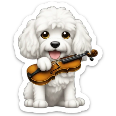 CANICHE BBLANCO CARA EDONDE TOCANDO EL VIOLÍN sticker