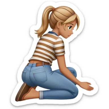 girl in jeans and striped shirt kneeling on the ground seen from behind sticker