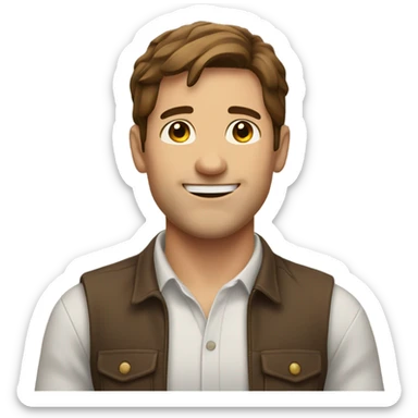 Man with brown hair middle part salutes and is happy sticker