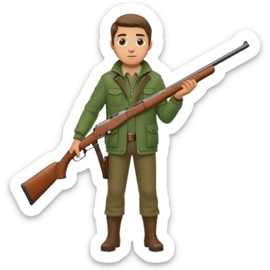 male hunter with a shotgun slung over shoulder, confident stance sticker
