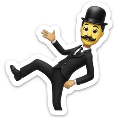 Person in black suit With Charlie Chaplin's moustache with right arm to the sky Palm to the Ground and other arm glued to the side of the body sticker