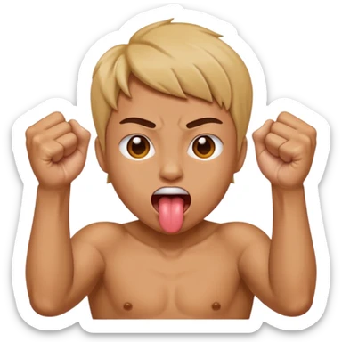 Tongue out face with two fists together in front of face sticker