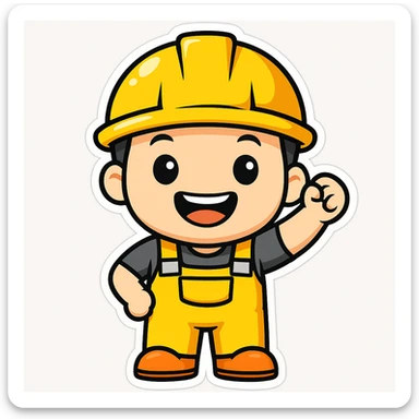 make the construction worker look happy, with a big smile, bright eyes, and cheerful posture in sticker style sticker