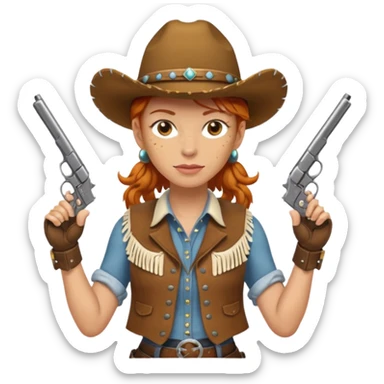 Ginger cowgirl with 2 pistols sticker