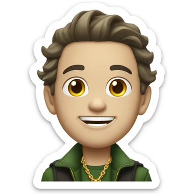 White boy, Loki, with Riz and swag a gold chain and a big smile like the joker ￼ sticker