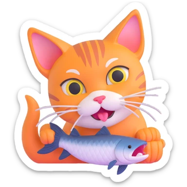 funny Thai cat eating fish sticker